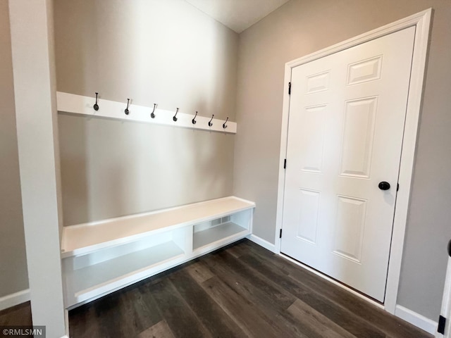 mudroom with dark hardwood / wood-style floors