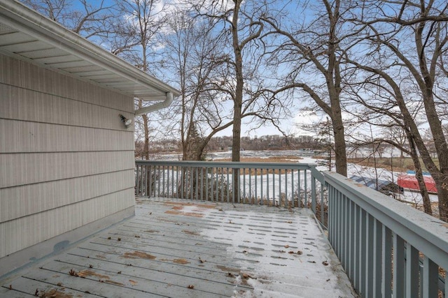 view of snow covered deck