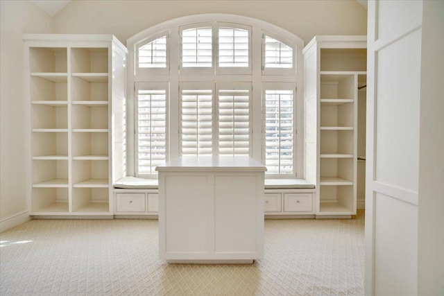 walk in closet featuring light carpet