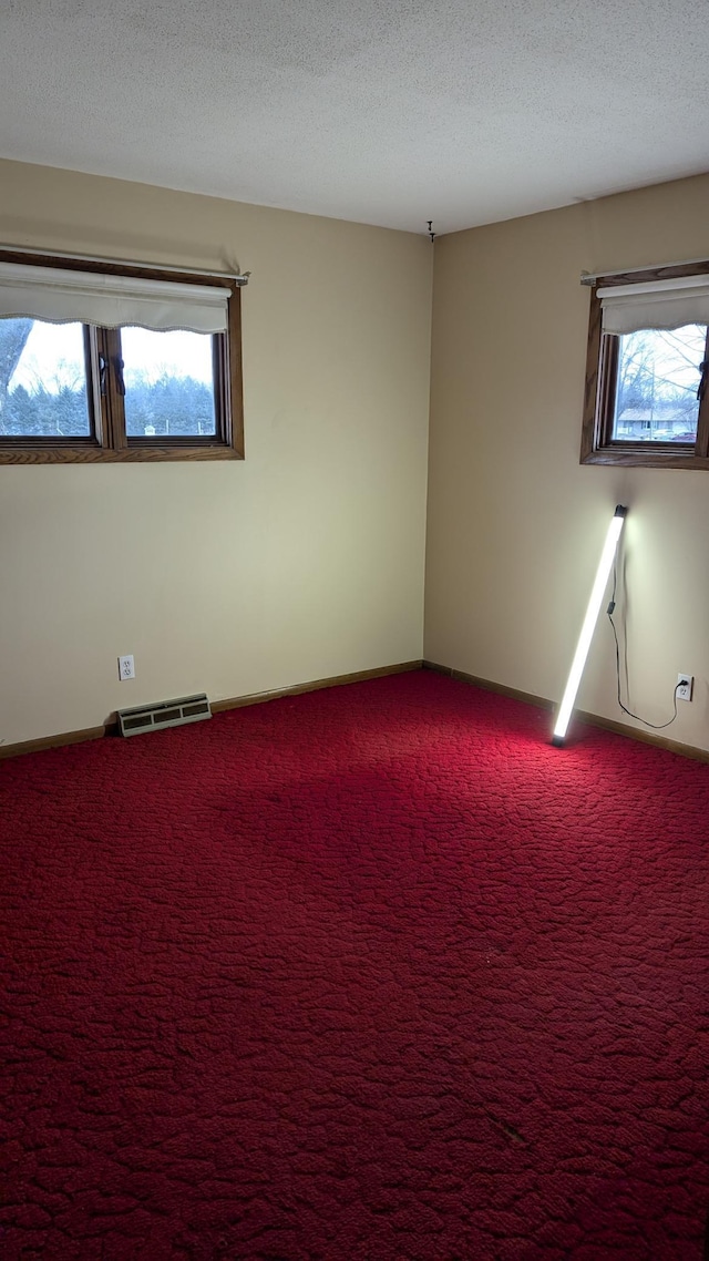 carpeted spare room with plenty of natural light and a textured ceiling