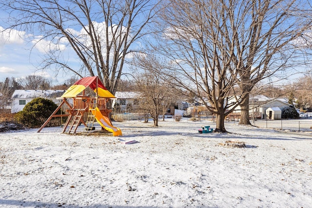 view of snow covered playground