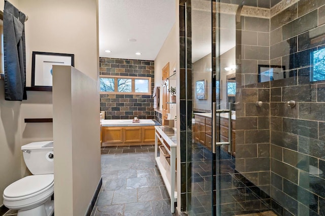 bathroom with vanity, toilet, and walk in shower