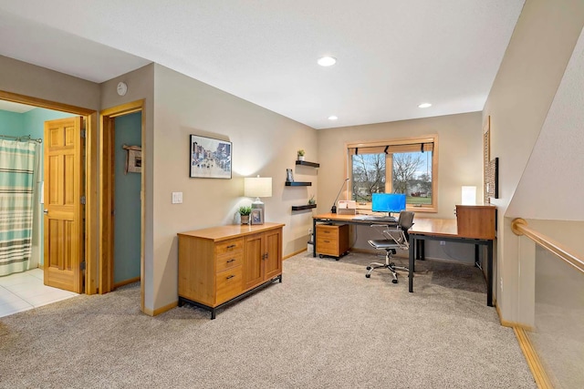 office space featuring light colored carpet