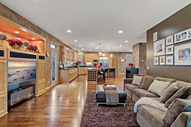 living room with hardwood / wood-style floors