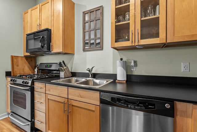 kitchen featuring wood-type flooring, stainless steel appliances, and sink