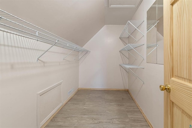 walk in closet with wood-type flooring