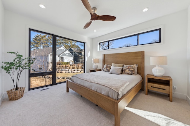3702 Planting Grn, Stillwater, MN 55082 - bedroom with carpet flooring, recessed lighting, access to outside, and a ceiling fan