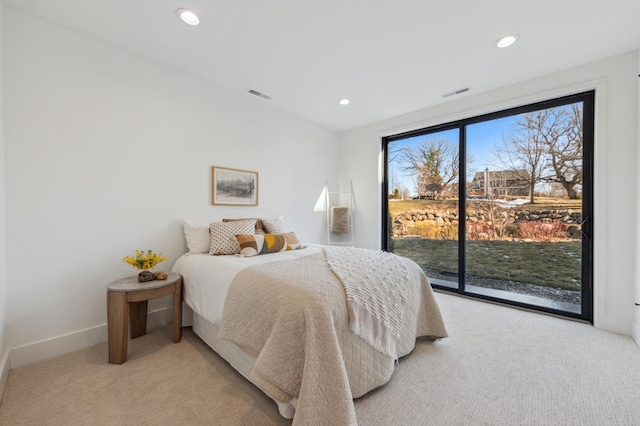 3702 Planting Grn, Stillwater, MN 55082 - bedroom featuring light carpet, access to exterior, and recessed lighting