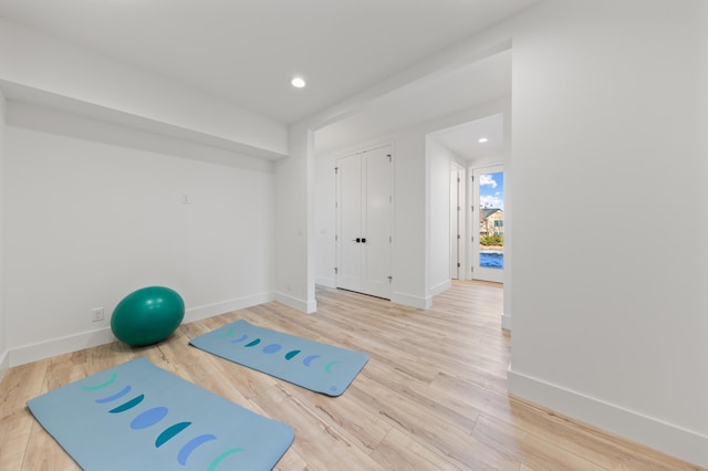 3702 Planting Grn, Stillwater, MN 55082 - workout room featuring light wood-style flooring and recessed lighting
