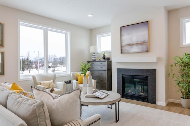 living room featuring plenty of natural light and light wood-type flooring