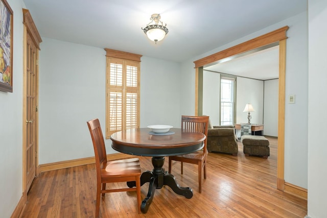 dining space with hardwood / wood-style flooring and plenty of natural light