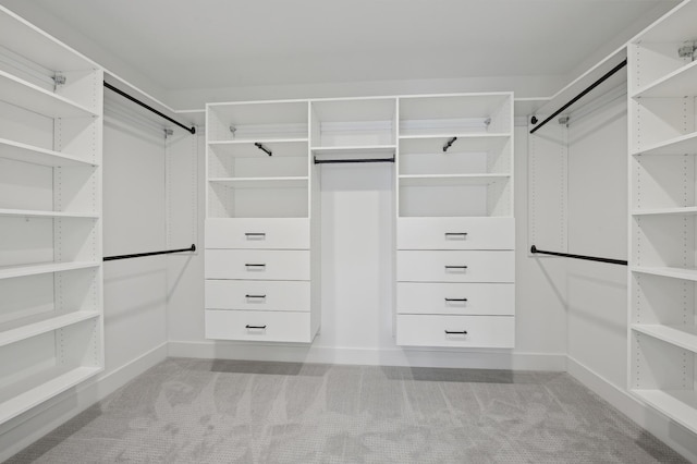 walk in closet with light colored carpet