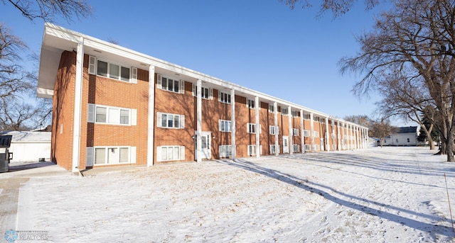 view of snow covered building