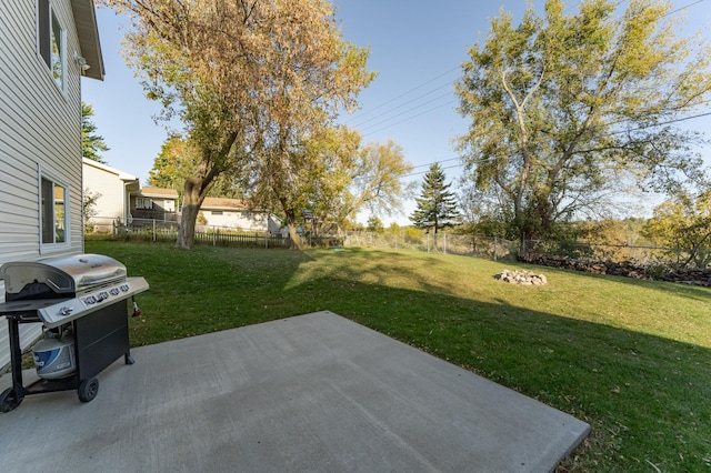 view of yard with a fenced backyard and a patio area