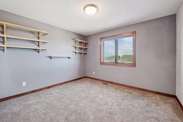 empty room with carpet flooring and a textured ceiling