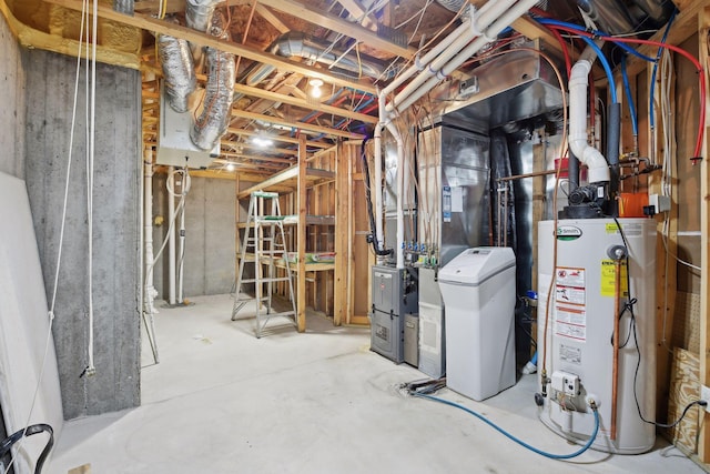 basement featuring gas water heater