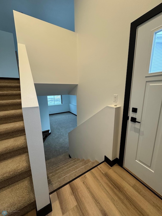 staircase featuring wood-type flooring and plenty of natural light