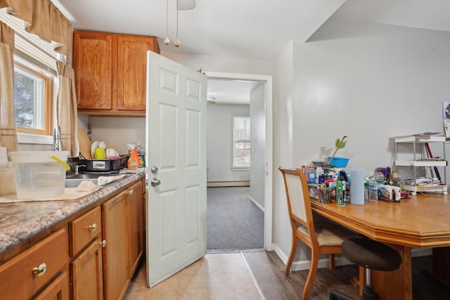 kitchen featuring a baseboard radiator and a healthy amount of sunlight