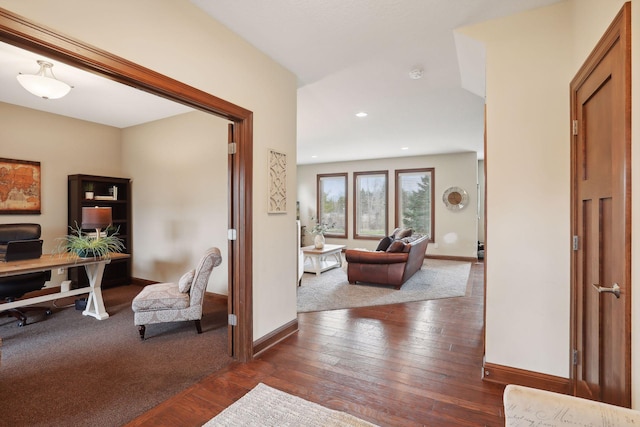 hall featuring dark hardwood / wood-style flooring