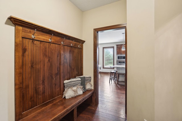 mudroom with dark hardwood / wood-style flooring