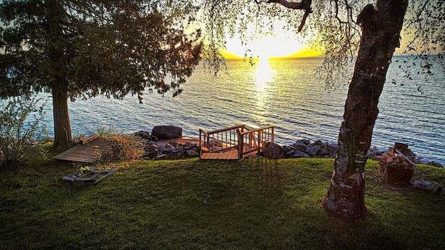 6502 Birch Beach Dr NW, Williams, MN 56686 - dock area with a water view and a yard
