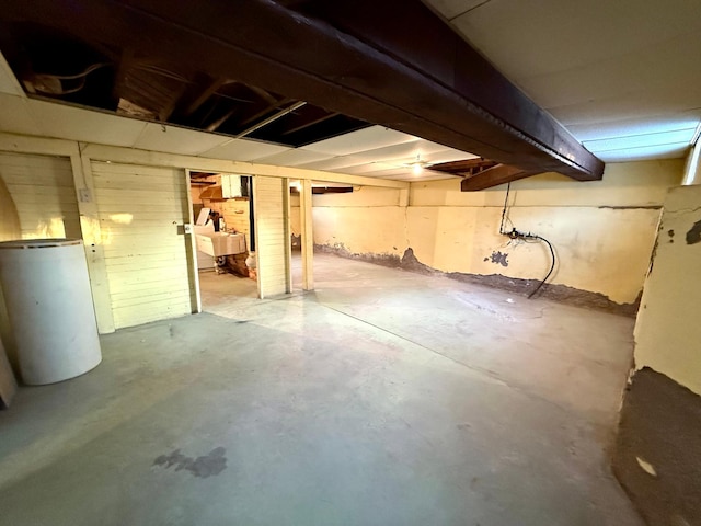 basement featuring water heater