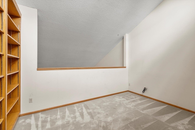 interior space featuring carpet and a textured ceiling