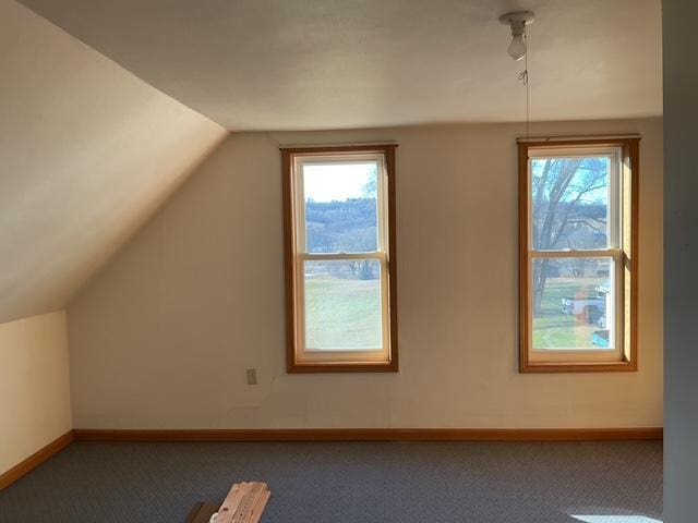 bonus room featuring plenty of natural light, carpet, and lofted ceiling