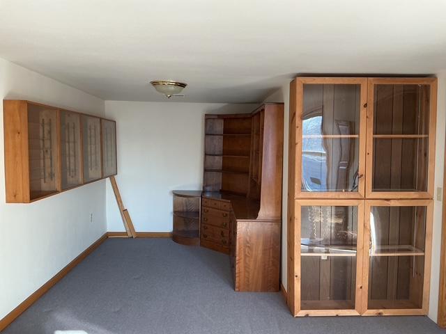 interior space with dark colored carpet