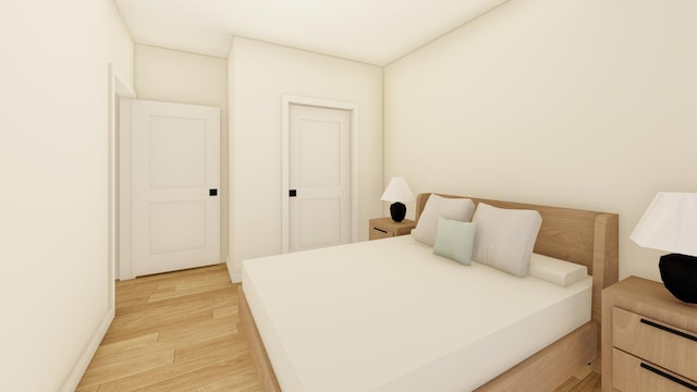 bedroom with light hardwood / wood-style floors