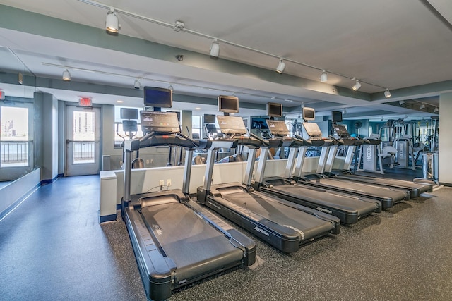 exercise room with track lighting