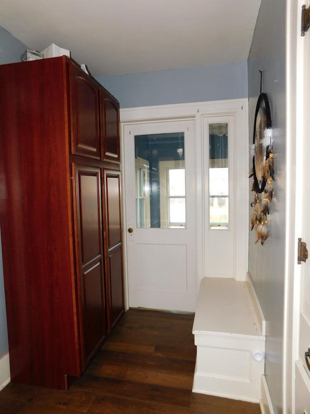 mudroom with dark hardwood / wood-style floors