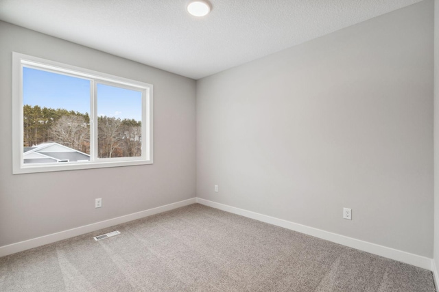 unfurnished room with carpet floors and a textured ceiling