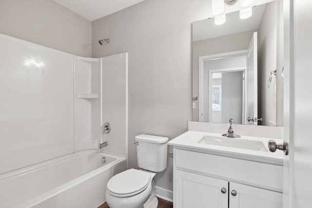 full bathroom with shower / tub combination, vanity, and toilet