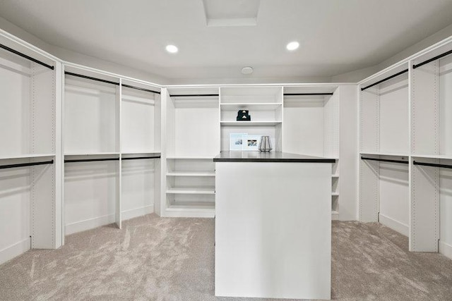 spacious closet featuring light carpet