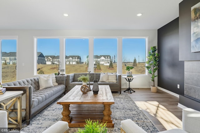 living room with hardwood / wood-style flooring