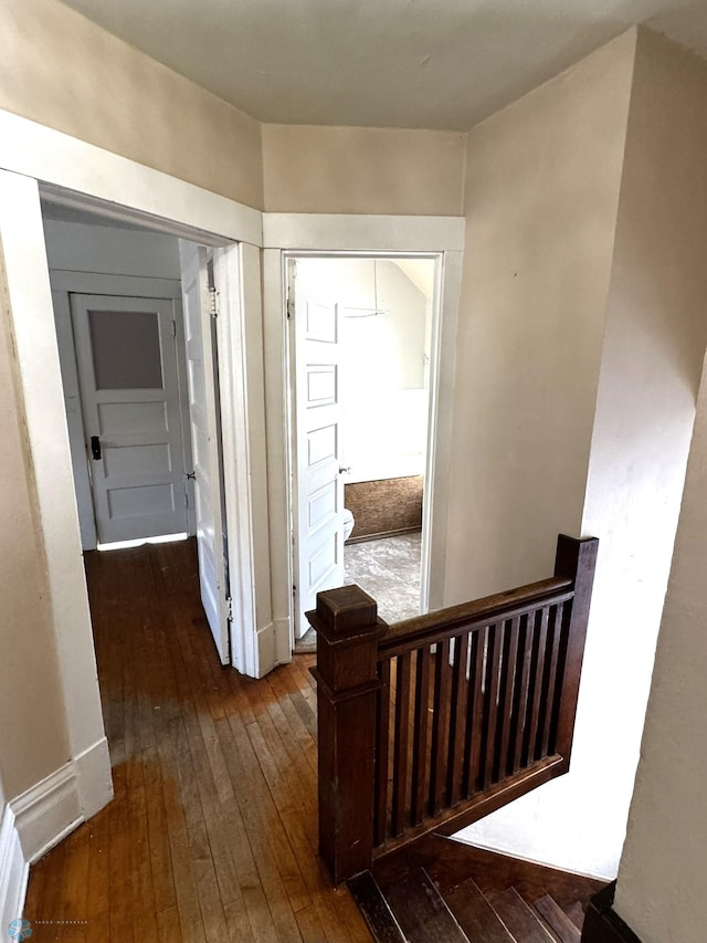 hallway with dark wood-type flooring