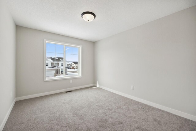 carpeted empty room with a textured ceiling