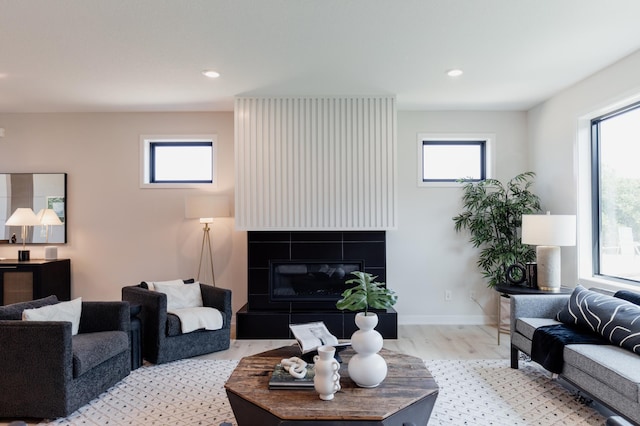 living room with light hardwood / wood-style floors