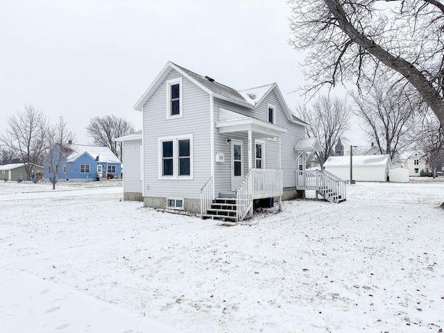 view of snow covered property