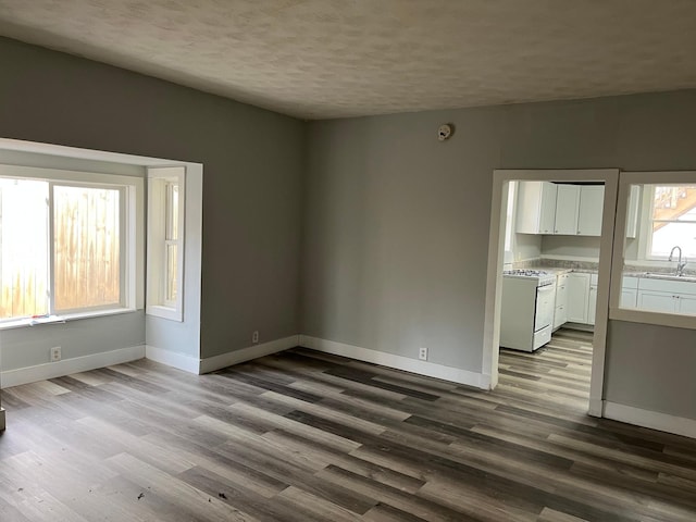 interior space featuring a textured ceiling, light hardwood / wood-style floors, and sink