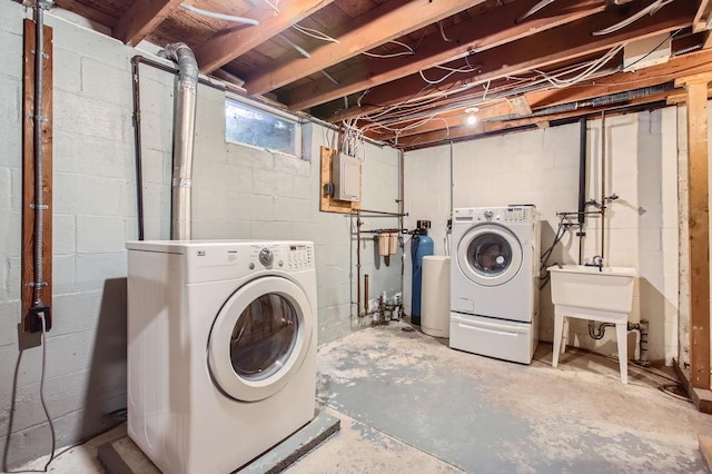 laundry area featuring washer and clothes dryer and sink