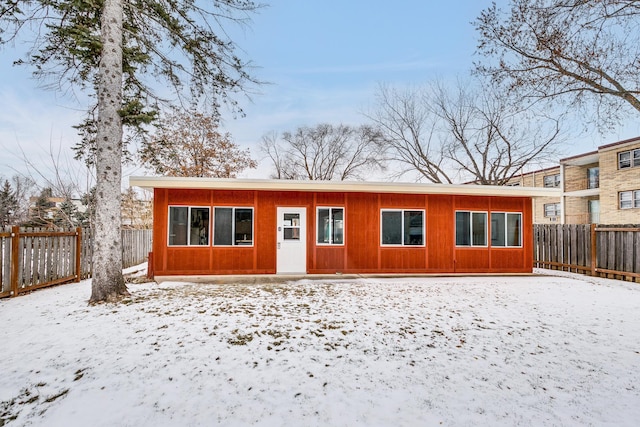 view of snow covered property