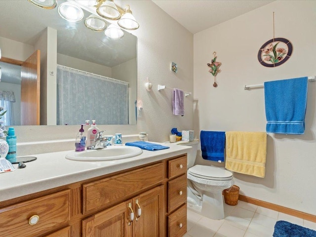 bathroom featuring tile patterned flooring, vanity, and toilet