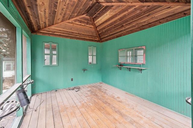 interior space with vaulted ceiling and wooden ceiling