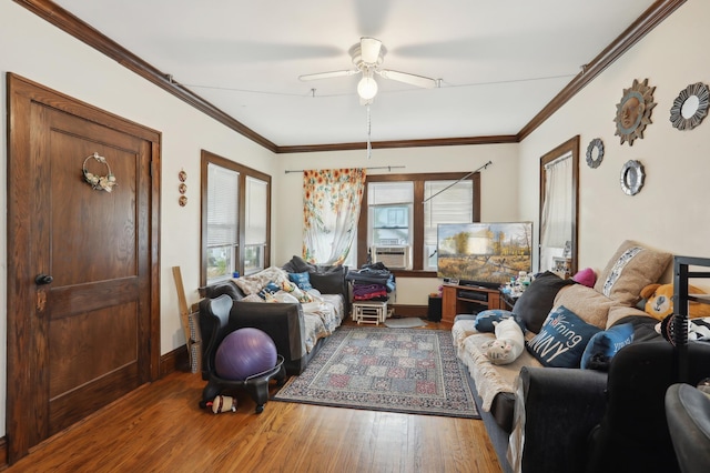 3532 Longfellow Ave, Minneapolis, MN 55407 - living room with wood finished floors, healthy amount of natural light, a ceiling fan, baseboards, and ornamental molding