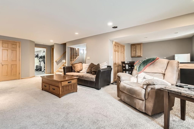 living room with light carpet