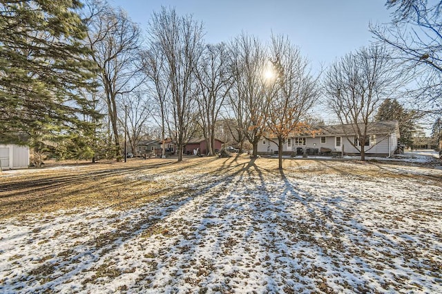 view of yard layered in snow