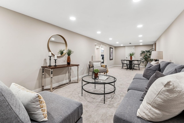 living room with light carpet