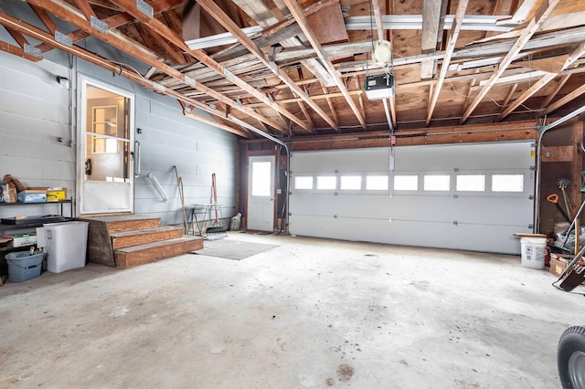 garage with a garage door opener